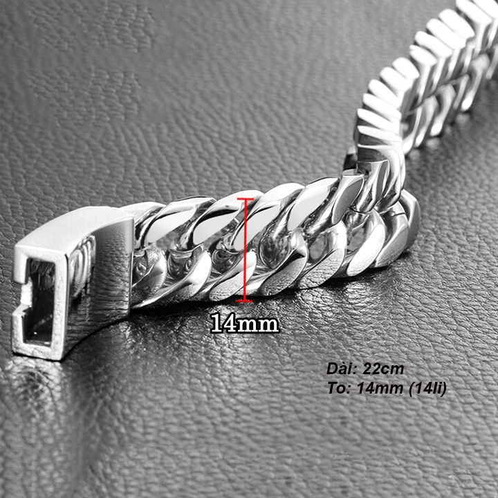 Lắc tay nam kiểu lặc đôi bảng to 14mm MVT023 Không đen không gỉ sét