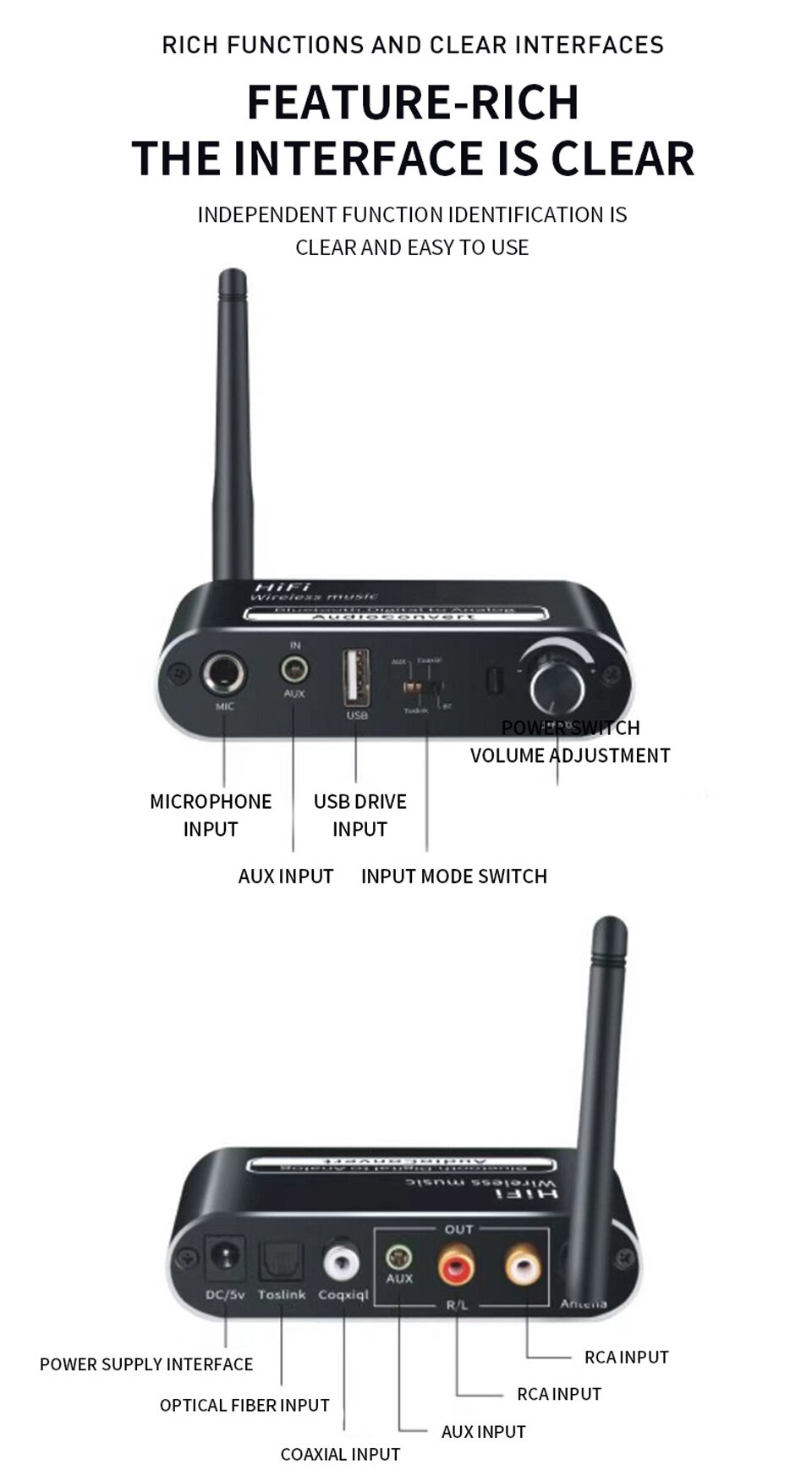 Bộ Chuyển Đổi Âm Thanh DAC HIFI Bluetooth 5.1 T02 Hỗ Trợ Cổng Optical, USB, Coxial ra AUX và RCA Có Điều Khiển Từ Xa