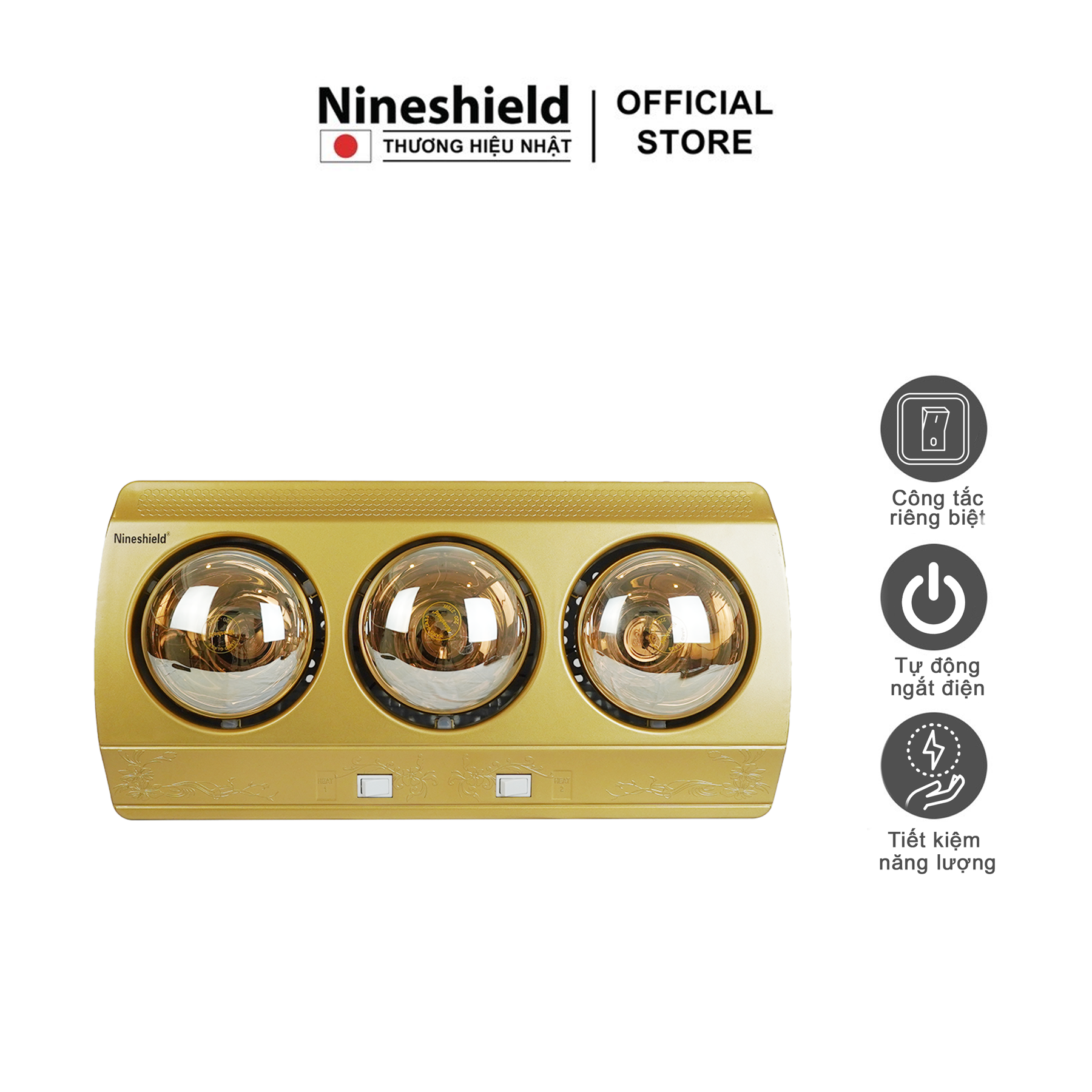 Đèn sưởi nhà tắm 3 bóng hàng chính hãng Nineshield NS043B