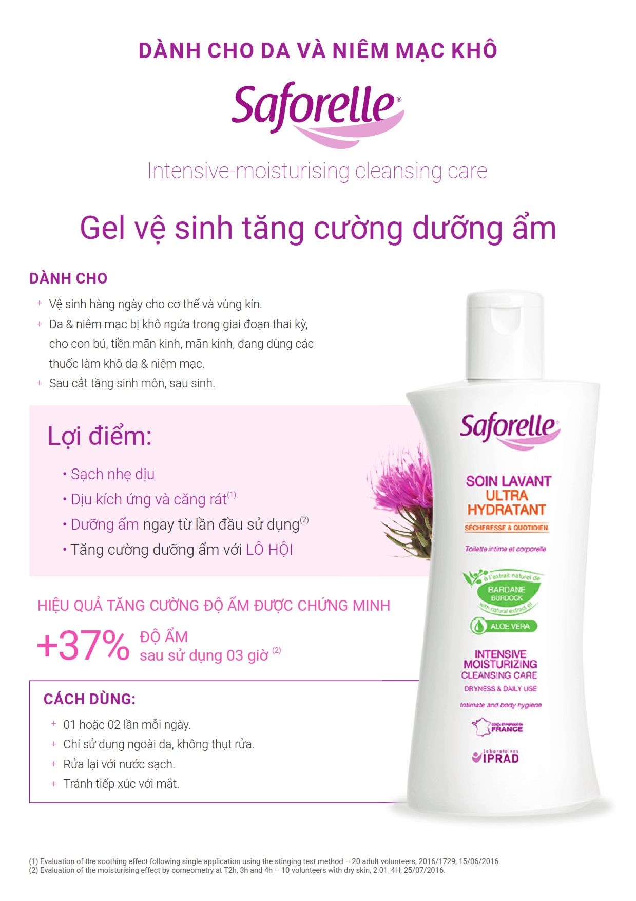 Dung Dịch Vệ Sinh SAFORELLE Intensive Moisturizing Cleansing Care 100ml - Chiết Xuất Aloe Vera Tăng Cường Dưỡng Ẩm + Tặng Móc Khóa