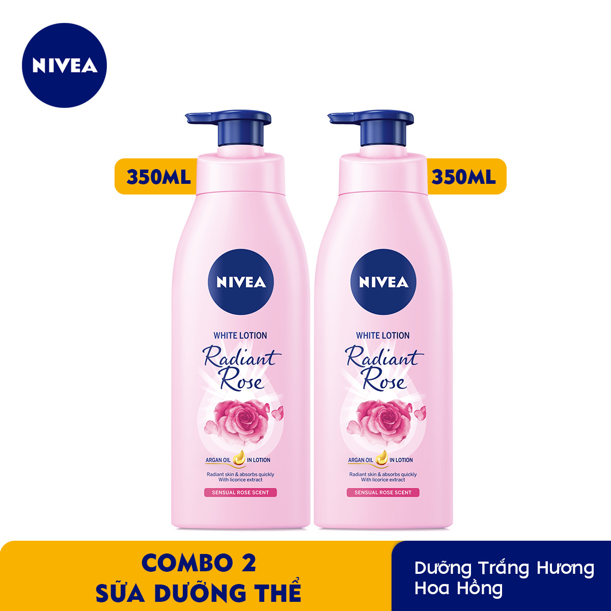 Combo 2 Sữa Dưỡng Thể Dưỡng Trắng NIVEA Hương Hoa Hồng Radiant Rose  - 85707