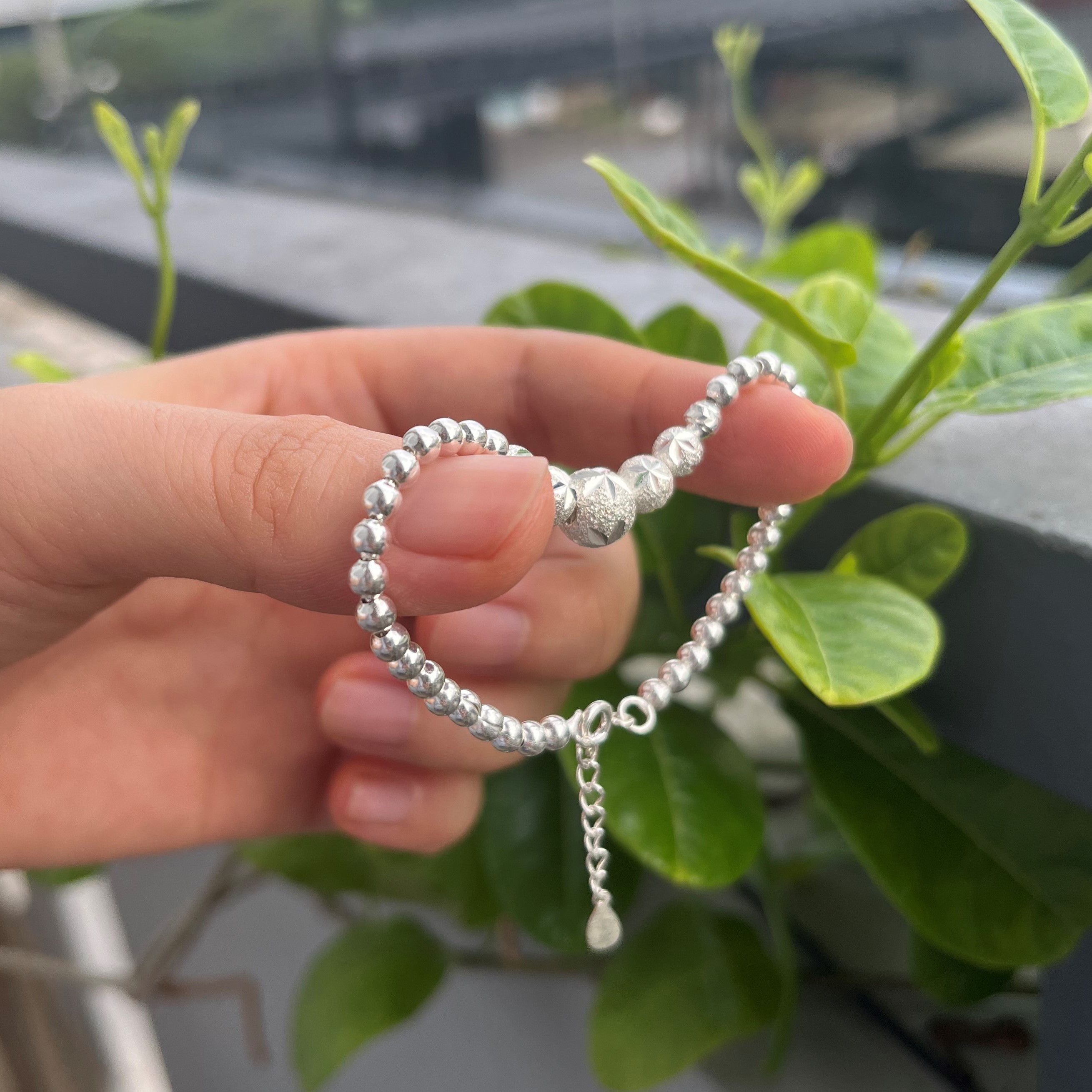 Lắc tay nữ Bi tròn Cát phay Bạc cao tuổi TTA Jewelry
