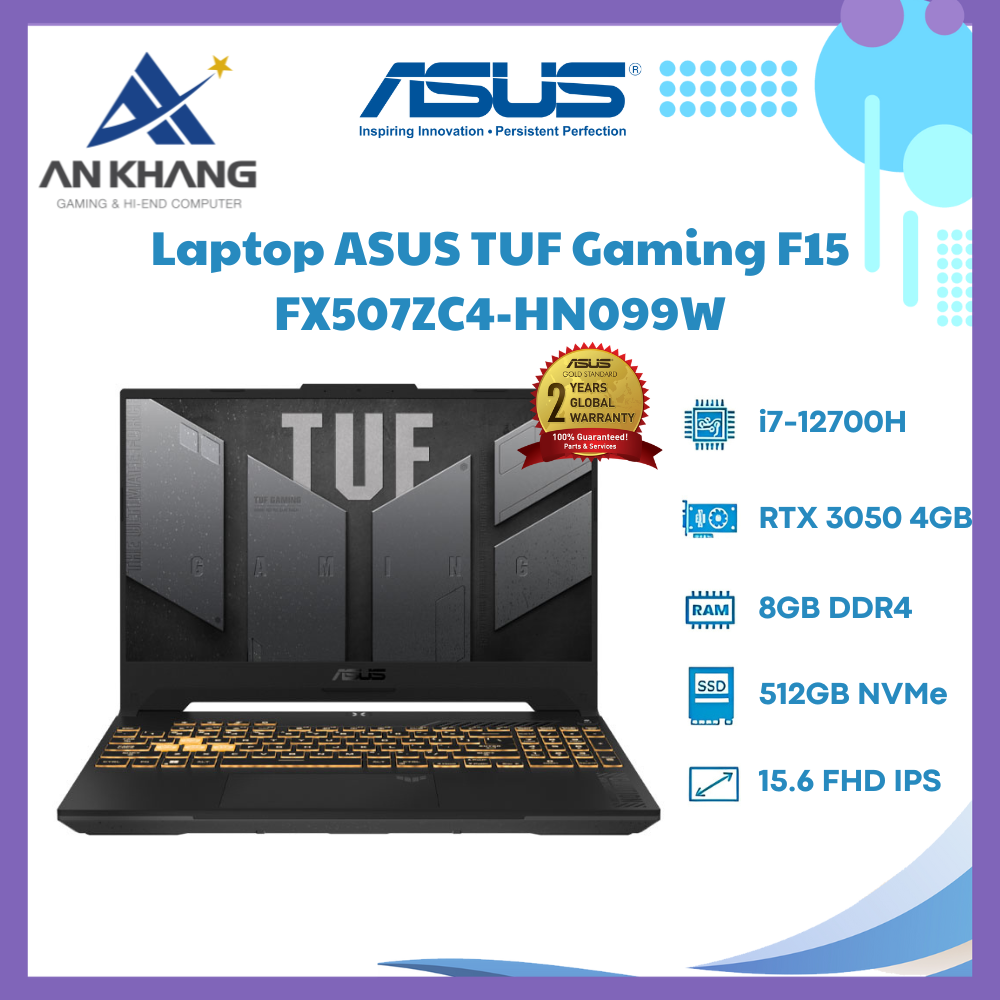 Laptop Asus TUF Gaming F15 FX507ZC4-HN099W (Intel Core i7-12700H | 8GB | 512GB | RTX 3050 | 15.6 inch FHD | Win 11 | Xám) - Hàng Chính Hãng - Bảo Hành 24 Tháng