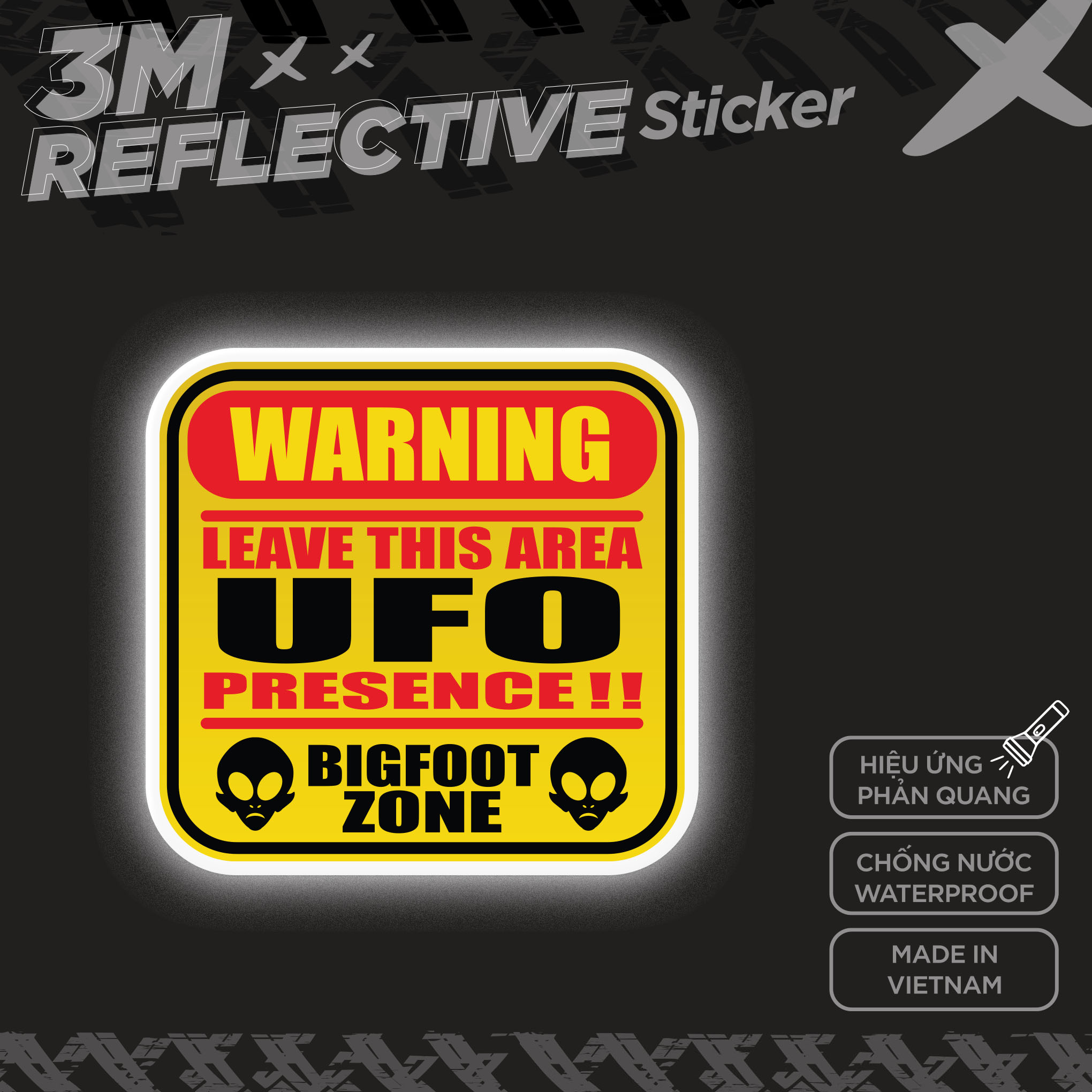 WARNING UFO 3M - Reflective Sticker Die-cut Hình dán phản quang thương hiệu STICKER FACTORY