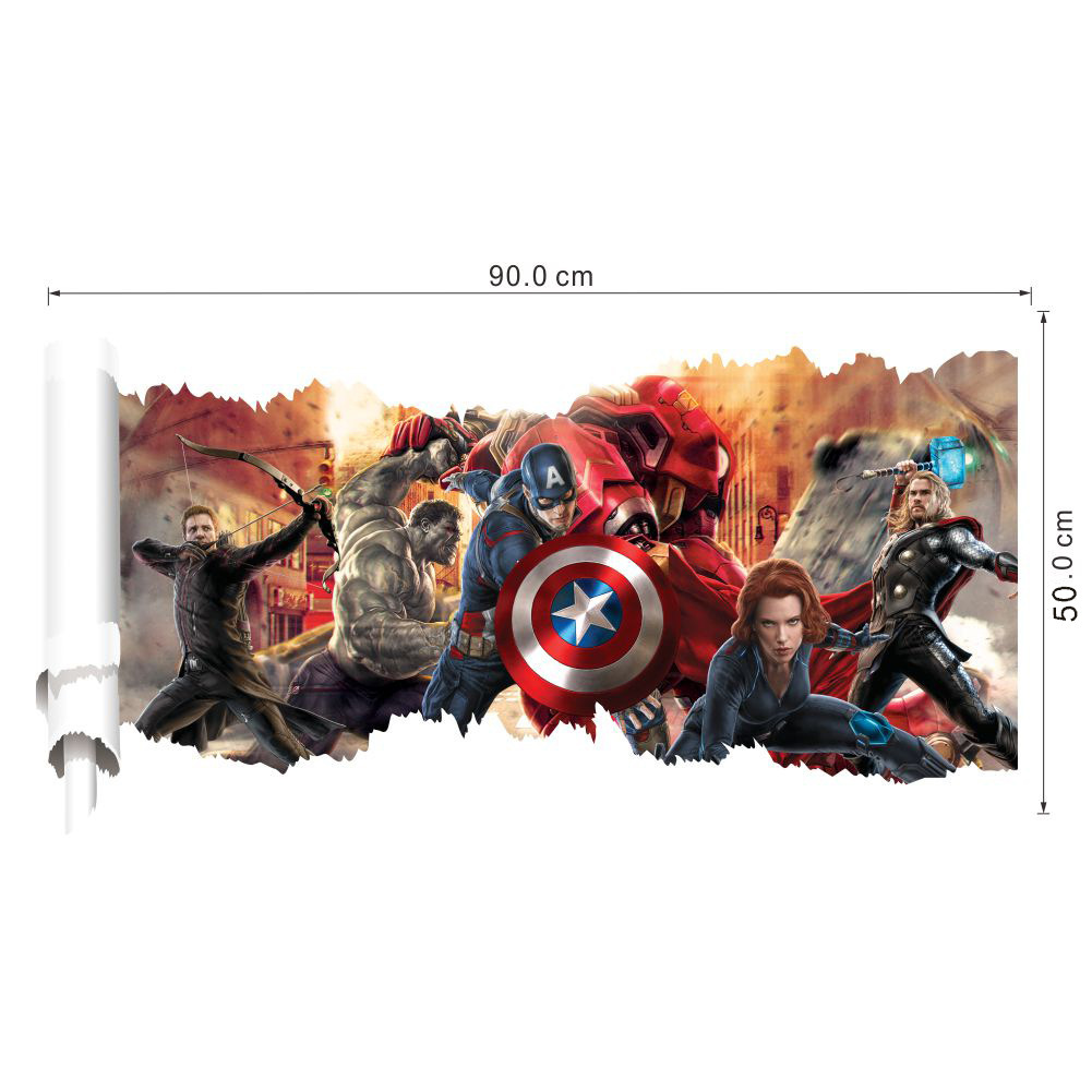 Tranh decal dán tường 3D Siêu anh hùng AmyShop (50 x 90 cm)