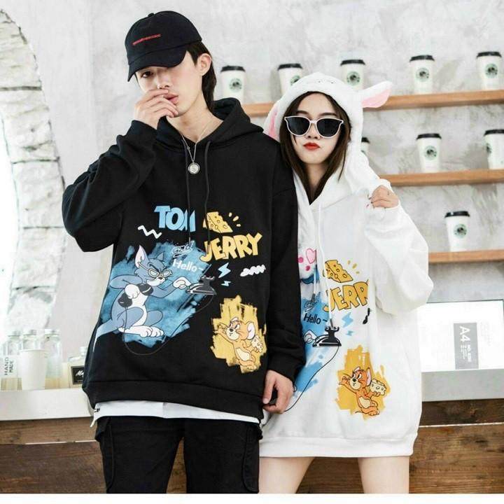 Áo Khoác Hoodie Nỉ Bông in Tom &amp; Jerry Form rộng Unisex Nam Nữ Couple Cực Đẹp