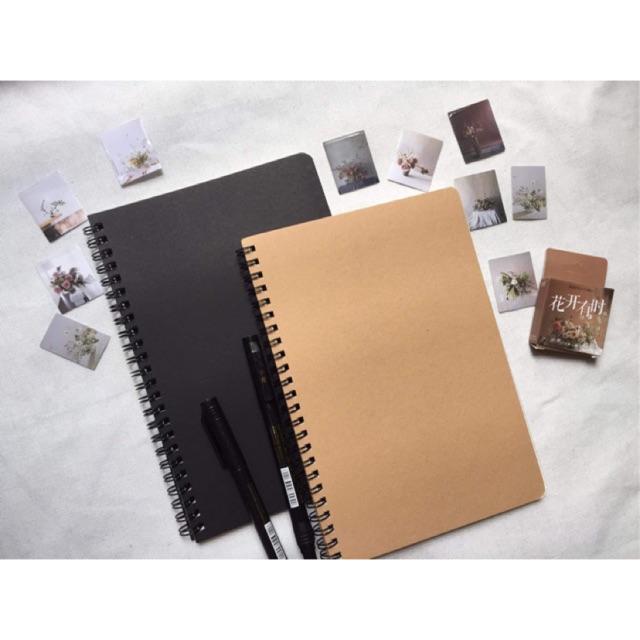 Sổ Tay Bìa Trơn Đen/ Nâu Kraft Giấy Grid Ô Vuông / Giấy Trơn Blank - Sổ Grid Notebook ô Ly Làm Bullet Journal size A5 B5