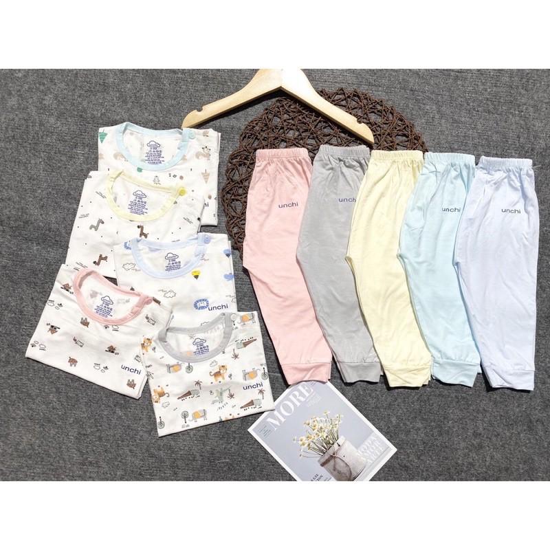 Bộ Dài Tay UC chất Peptit siêu Thoáng Mát Cổ Màu - Quần Màu Khuy Cài Vai Cho Bé 5-16kg