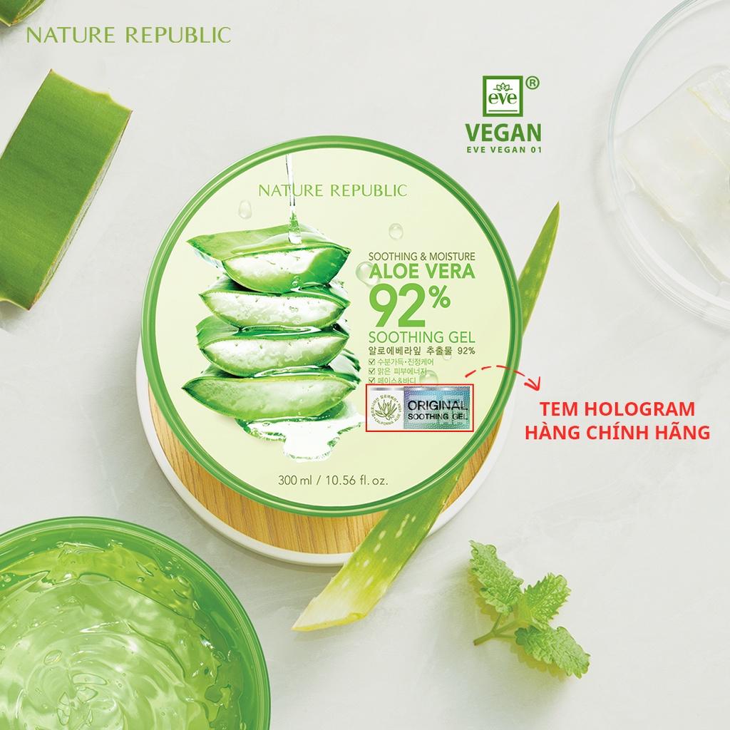 Nature Republic Kem dưỡng da Soothing &amp; Moisture Aloe Vera 92% Soothing Gel (Jar) 300ml