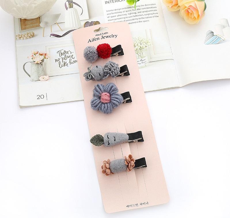 Set 5 Kẹp Tóc Mái Cao Cấp Bằng Len Cho Bé Gái