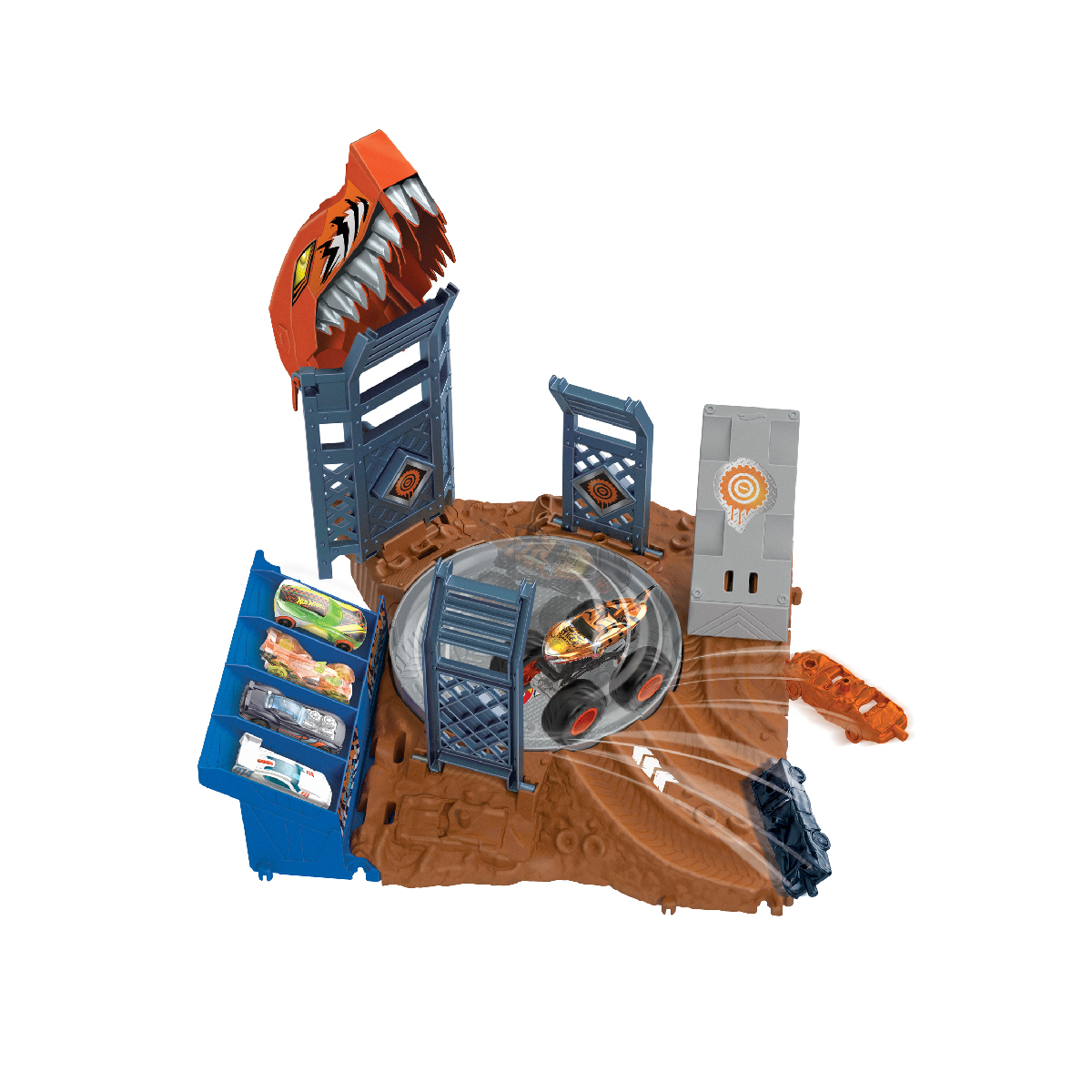 Bộ Đồ Chơi Đấu Trường Monster Trucks - Vòng Xoay Cá Mập Hot Wheels HNB93/HNB92