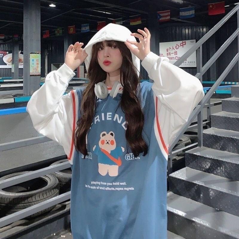 Áo hoodie gile dài tay màu xanh và đen cho nam và nữ - Hàng QCCC