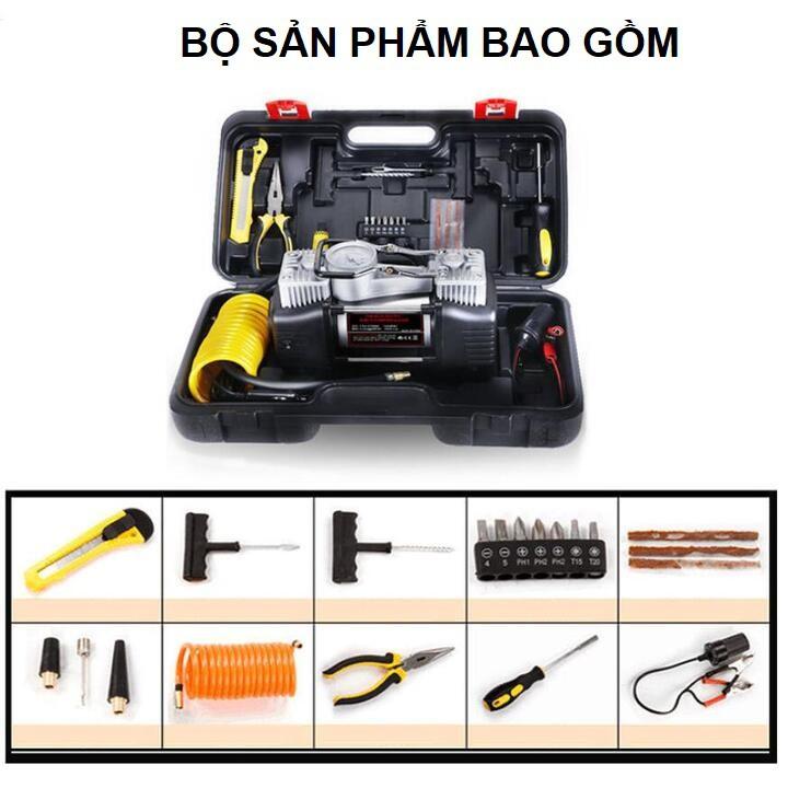 Bộ máy bơm lốp ô tô kèm phụ kiệm ứng cứu, sửa chữa HD-506