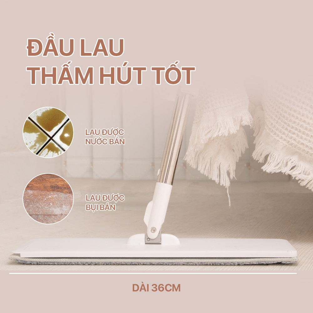 Cây Lau Nhà MyJae Đài Loan Sợi Polyester Kéo Vắt Thông Minh 360 Độ 125cm