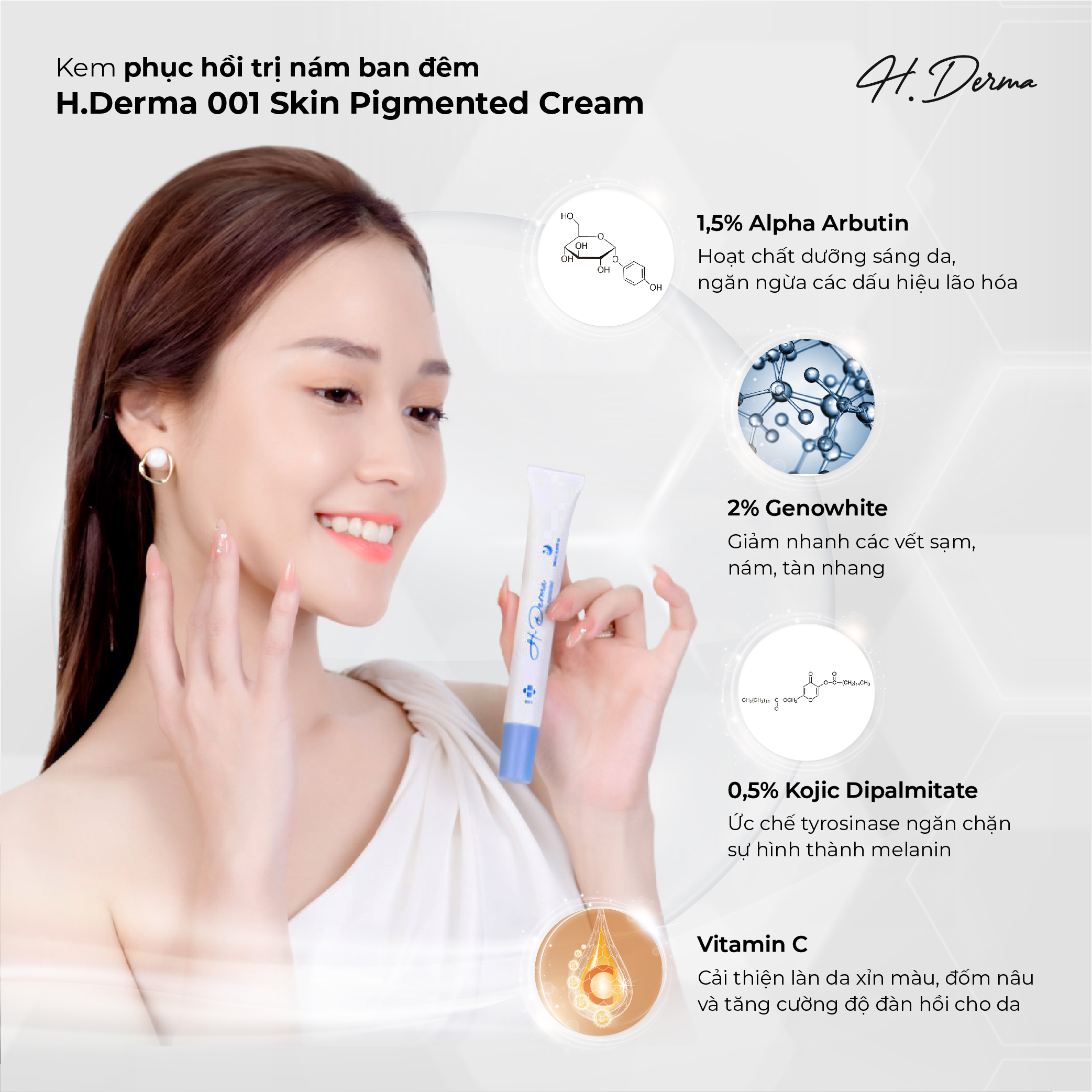 Kem phục hồi giúp giảm nám ban đêm H.Derma 001 Skin Pigmented Cream