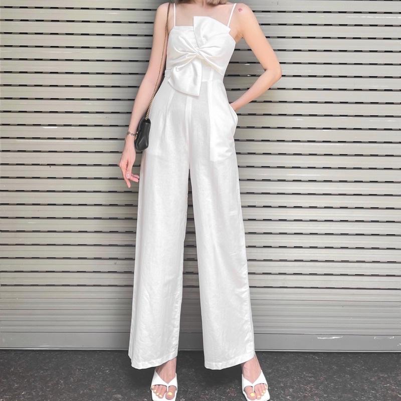 CHERLIN JUMPSUIT- Jumpsuit quần dài hoạ tiết nơ trước ngực