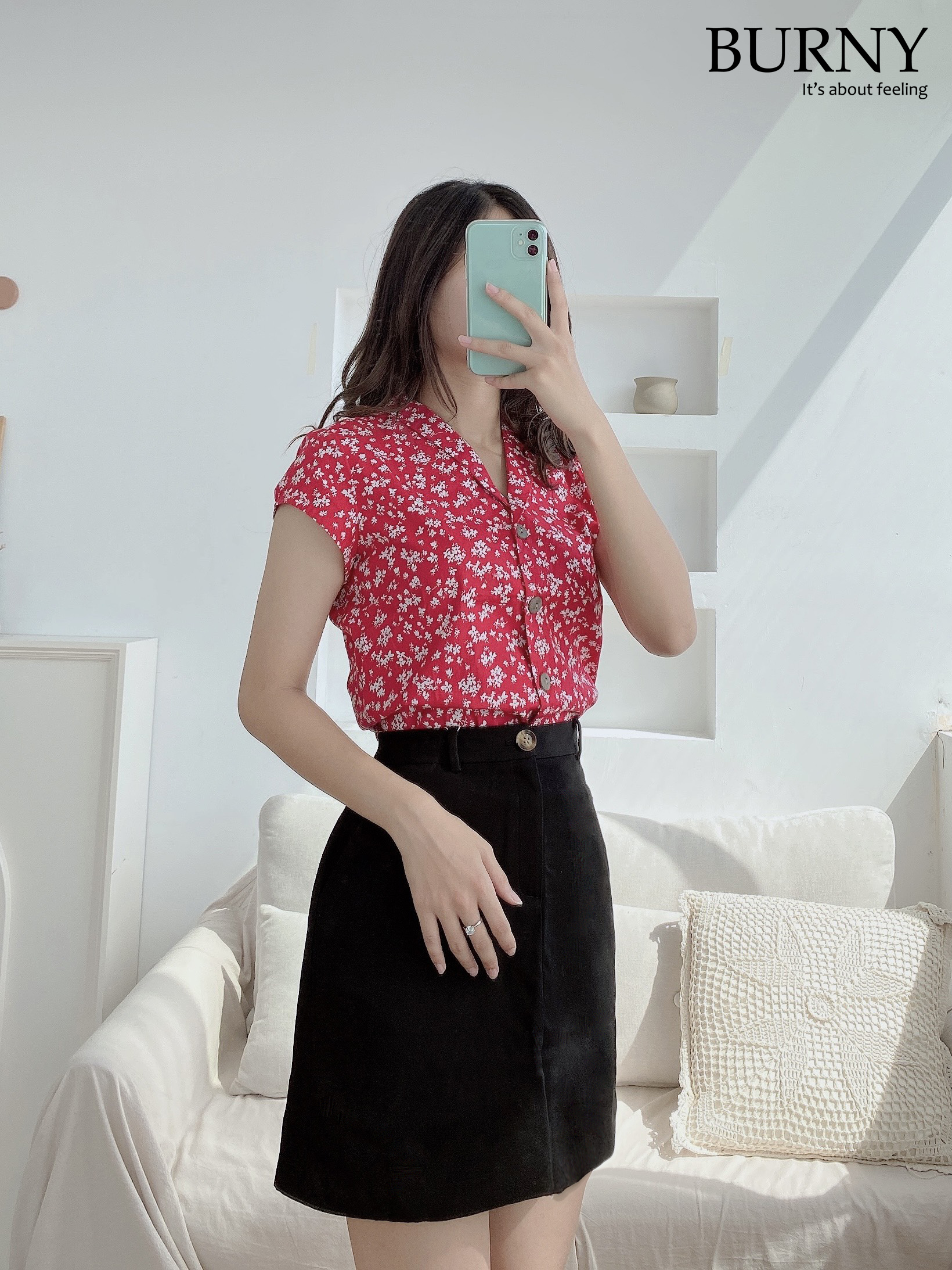 Áo sơ mi nữ ngắn tay cổ sam đủ các họa tiết đẹp Michaelmas Daisy Blouse  Burny A3001265