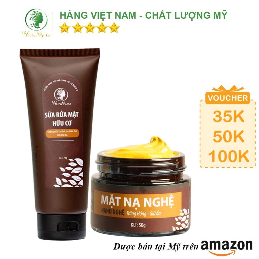 Bộ dưỡng trắng, sạch thâm mụn Wonmom ( 1 Sữa rửa mặt + 1 Mặt nạ nghệ )