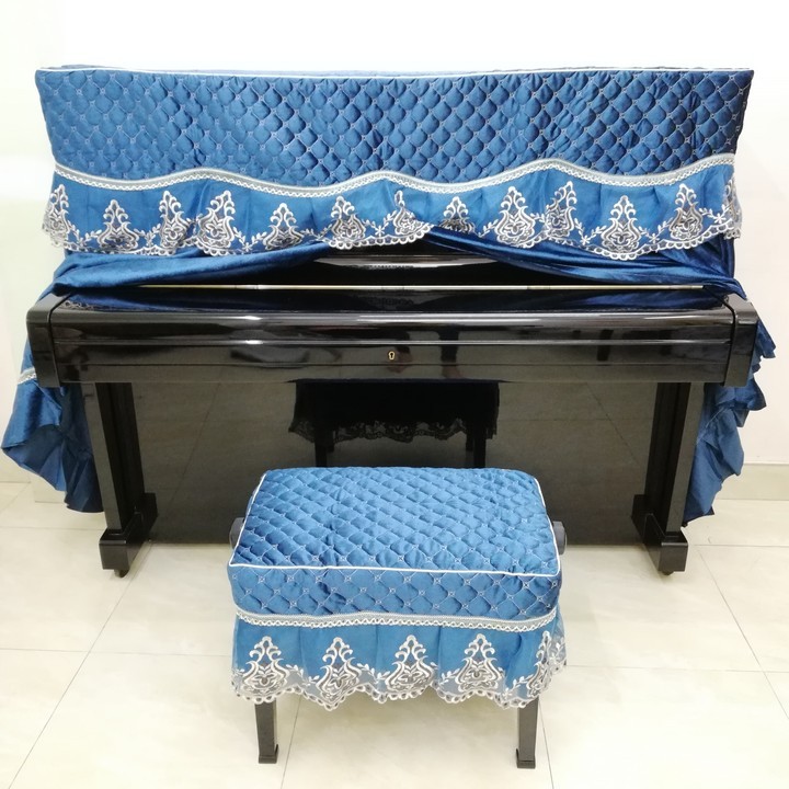 BỘ KHĂN PHỦ ĐÀN PIANO CƠ MÀU XANH NƯỚC BIỂN