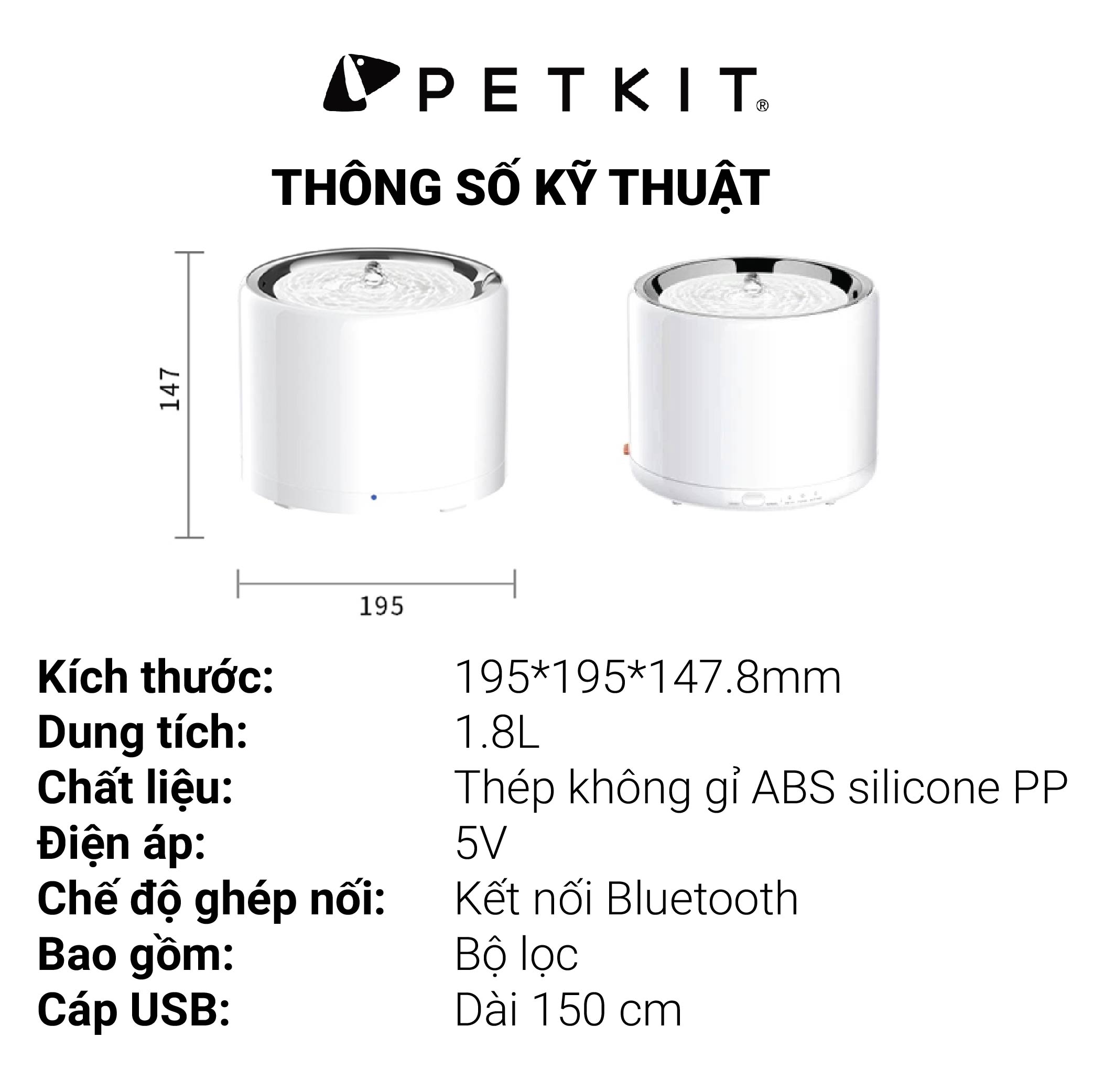 Đài Phun Nước, Máy Lọc Nước Cho Mèo Petkit Eversweet 3 PRO Chất Liệu Inox 304 và Nhựa ABS Sử Dụng Bơm Không Dây Thế Hệ 6