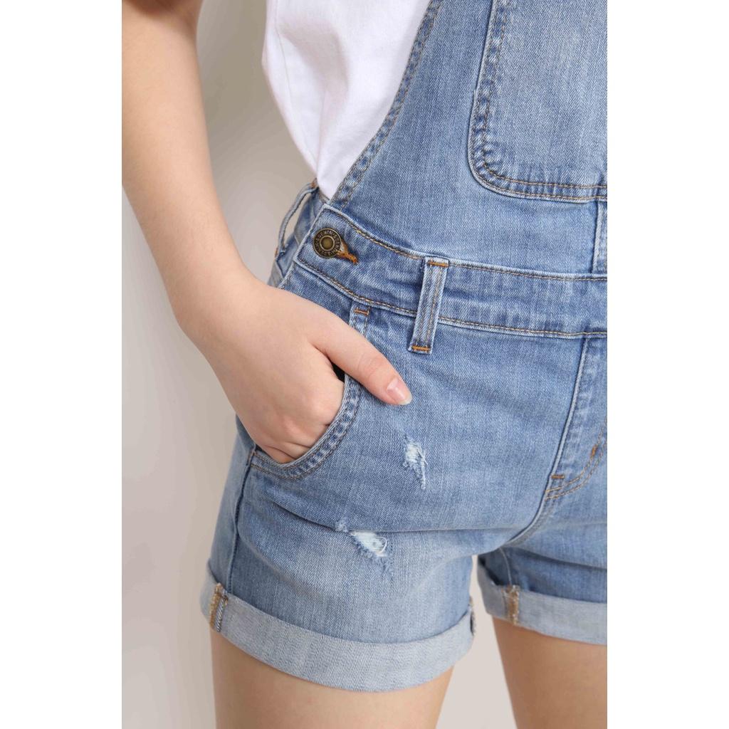 Quần Yếm bò Nữ basic Rách dáng short CT JEANS