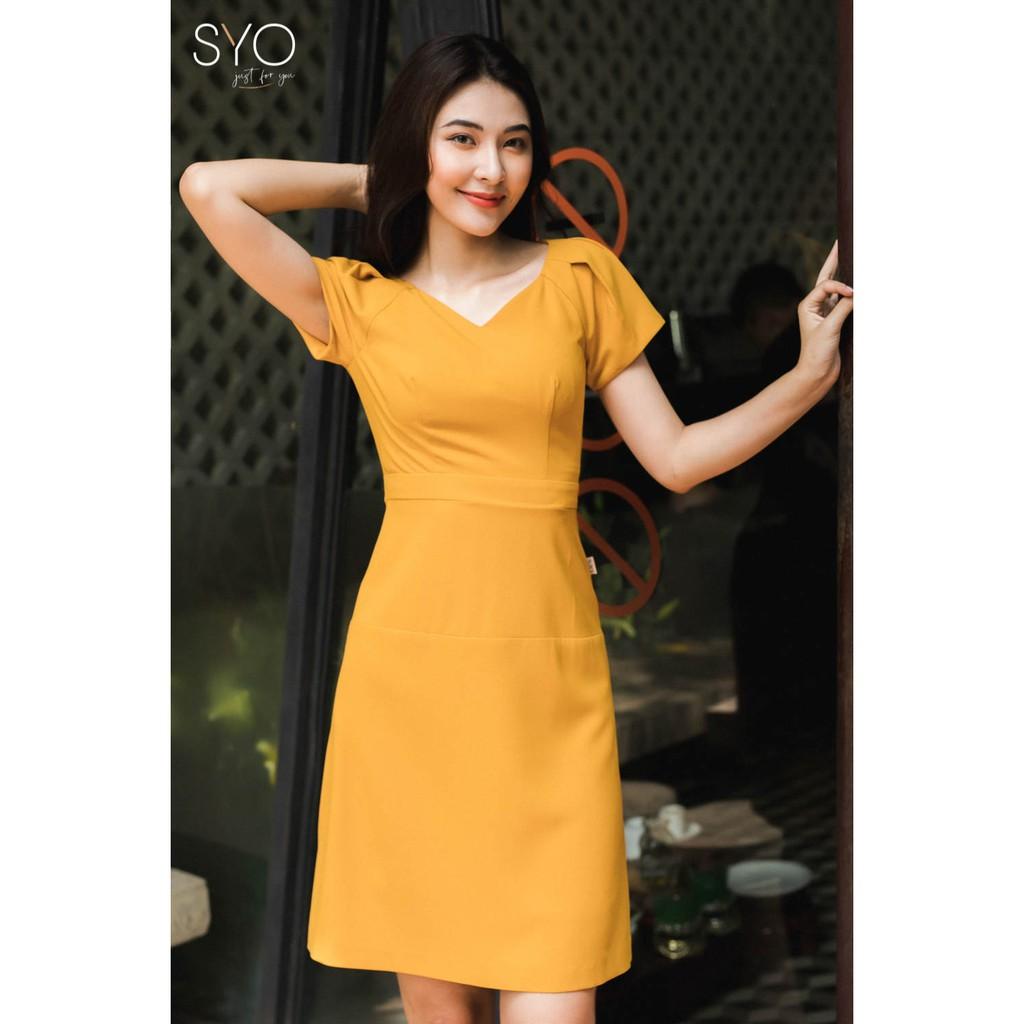 Đầm công sở cổ V tay ngắn SYO D4220007