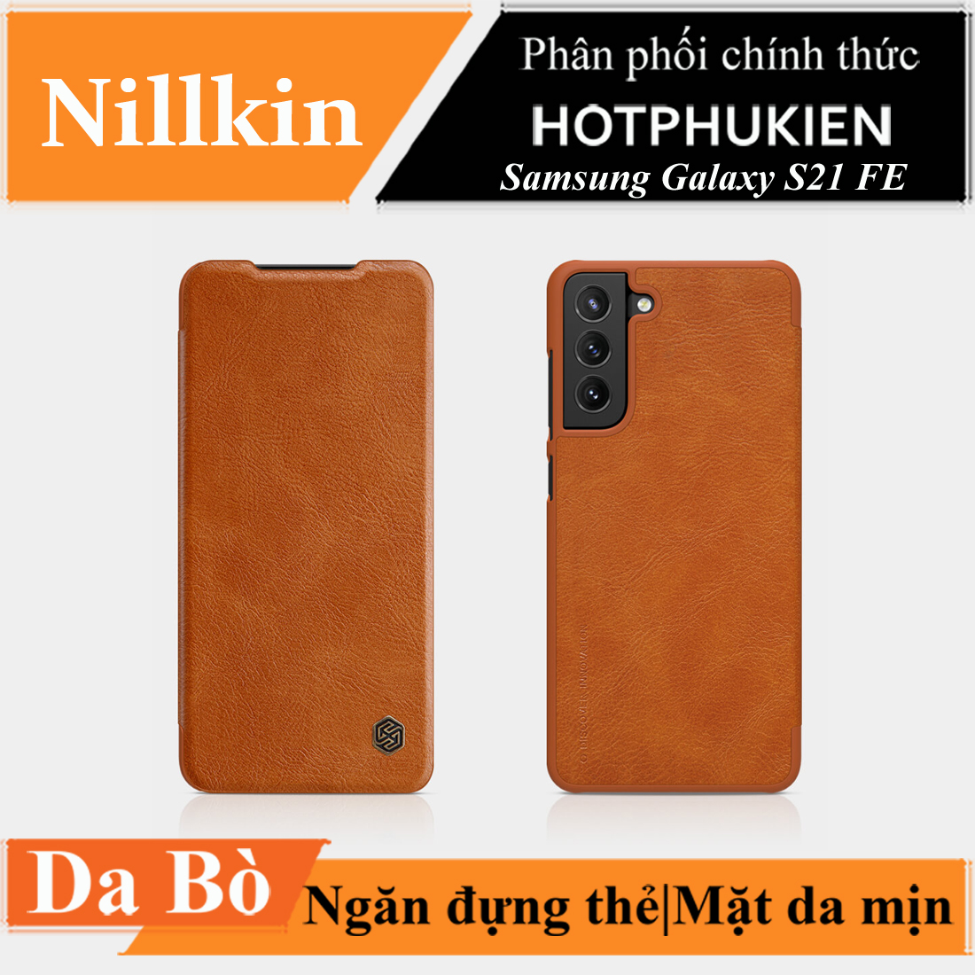 Bao da Leather cho Samsung Galaxy S21 FE 5G hiệu Nillkin Qin (Chất liệu da cao cấp, có ngăn đựng thẻ, mặt da siêu mềm mịn) - hàng nhập khẩu