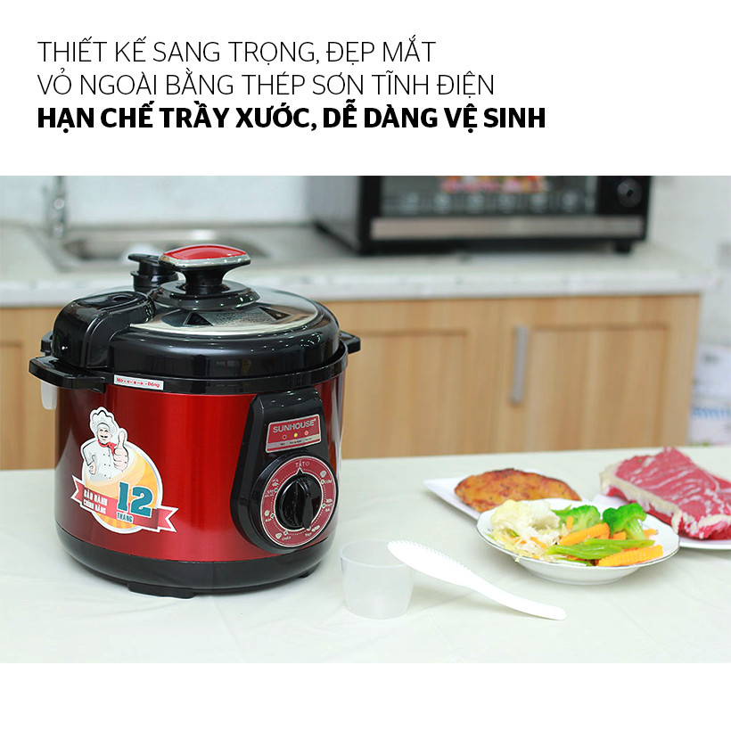 Nồi Áp Suất Điện Đa Năng Sunhouse DNDSHD1552 - 5L (Đỏ Đen) - Hàng chính hãng