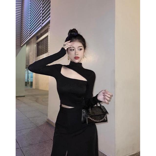 SET ÁO KHOÉT NGỰC TAY DÀI + CV ĐEN
