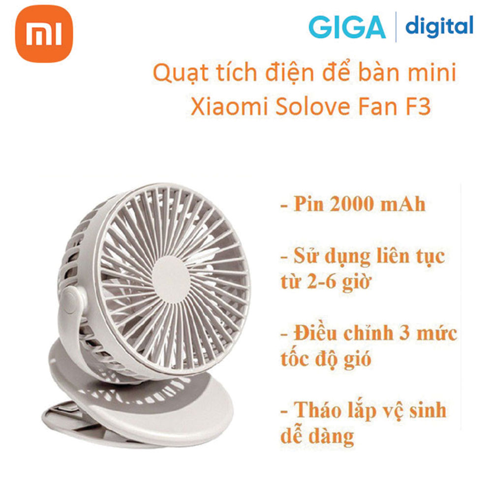 Quạt tích điện để bàn mini Xiaomi SOLOVE F3 Hàng Chính Hãng