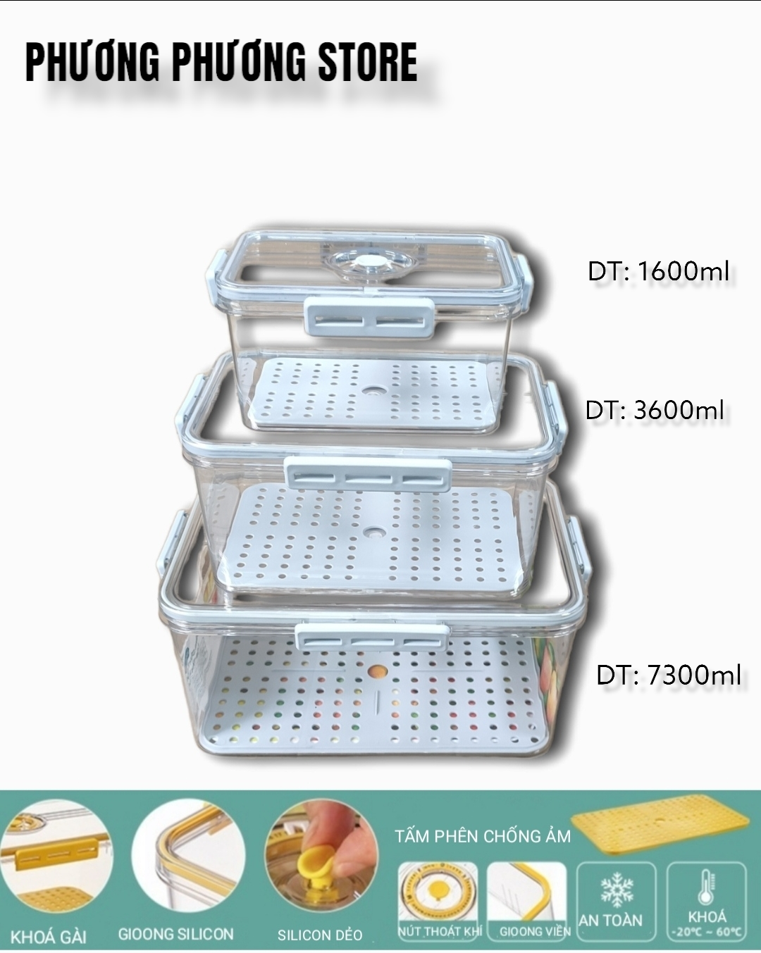 Hộp Nhựa Đựng Thực Phẩm, Hộp Bảo Quản Thực Phẩm Tủ Lạnh HoKoRi Trong Suốt Có Khay Lót Đáy Giúp Ráo Nước, Có Nút Thông Hơi Tăng Thời Gian Bảo Quản Tiện Lợi