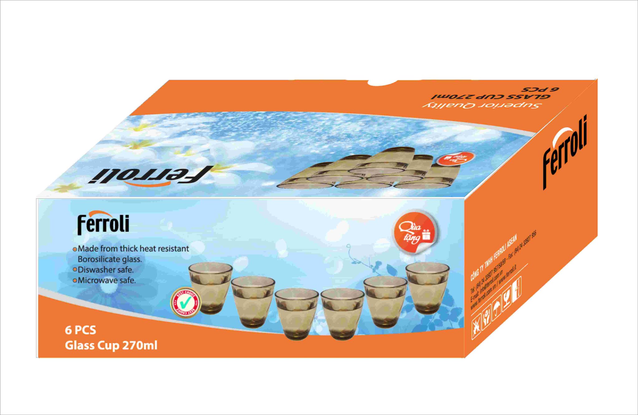 Bộ cốc thủy tinh Ferroli 270ml - 6 chiếc