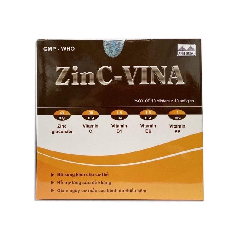 Viên uống tăng sức đề kháng ZinC - Vina - giúp bổ sung kẽm cho cơ thể, giảm nguy cơ các bệnh do thiếu kẽm - Hộp 100 viên