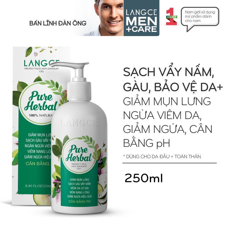 PROTECT PLUS GEL GỘI SẠCH VẨY NẤM, GÀU BẢO VỆ+ NGỪA MỤN, DA VIÊM DA, VIÊM NANG LÔNG 250ml LANGCE DÀNH CHO NAM