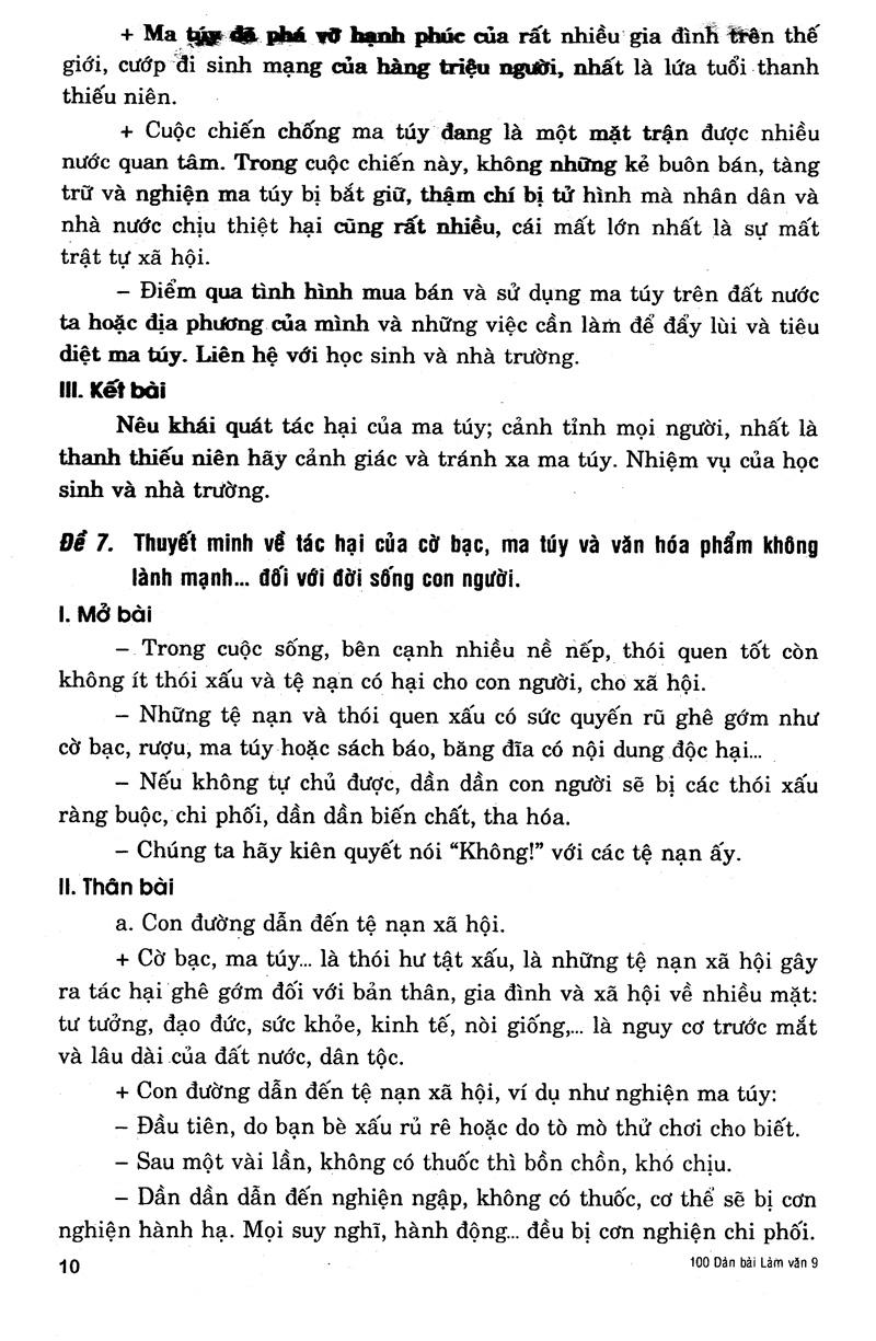 100 Dàn Bài Chi Tiết Làm Văn 9