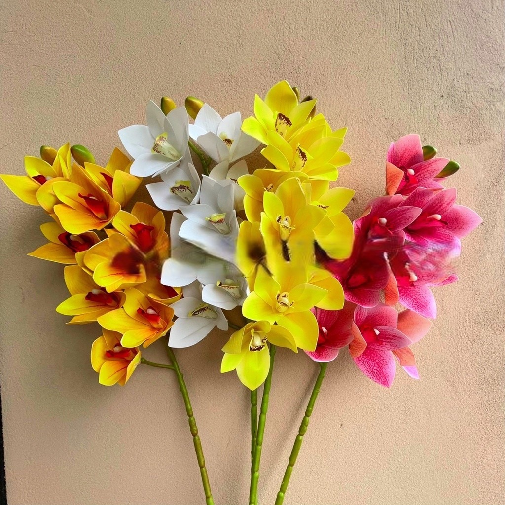 Cành hoa địa Lan giả - 1 cành - 9 bông - Nhiều loại màu sắc - Cây giả, hoa lụa Decor trang trí nhà cửa