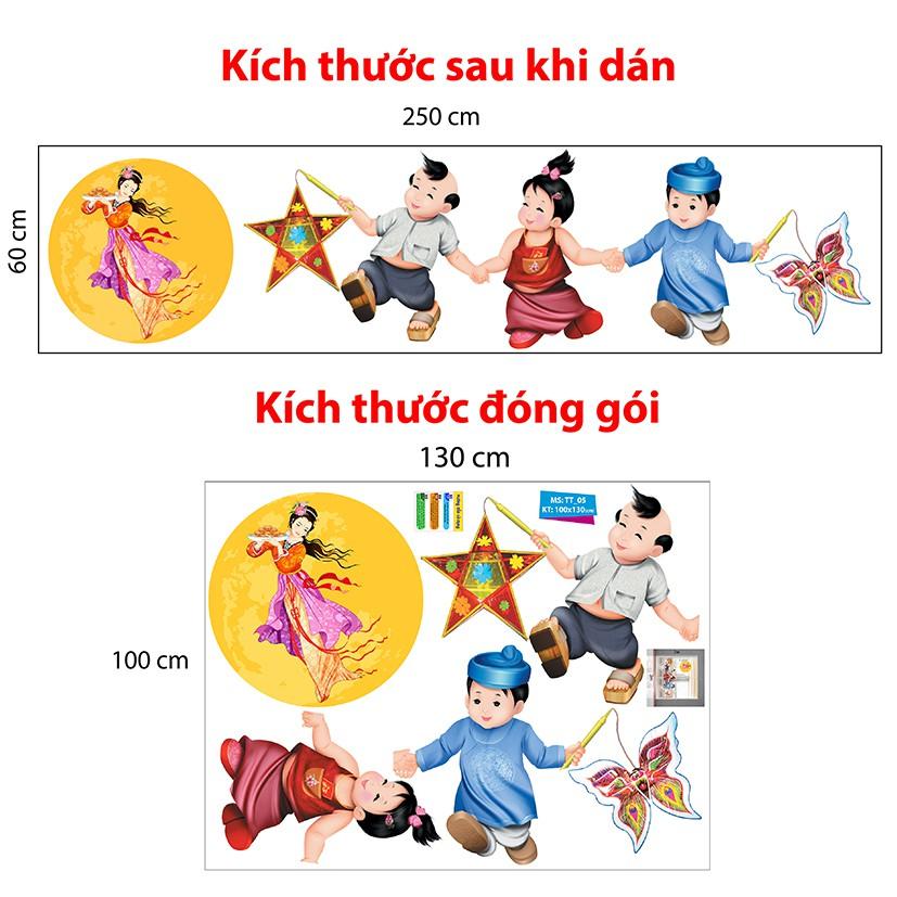 Decal trang trí trung thu 2023 combo bé nắm tay nhau đi đón Chị Hằng