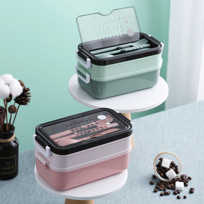 Hộp Cơm 2 Tầng INOX 304 Giữ Nhiệt ENJOY - Kèm Chén Soup, Muỗng Đũa Nĩa