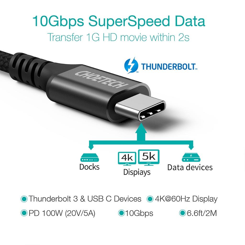 Cáp Sạc Nhanh Type C To Type C 100W Thunderbolt 3.1 GEN 2 Chhoetech XCC-1007 dài 2M (Hàng chính hãng)