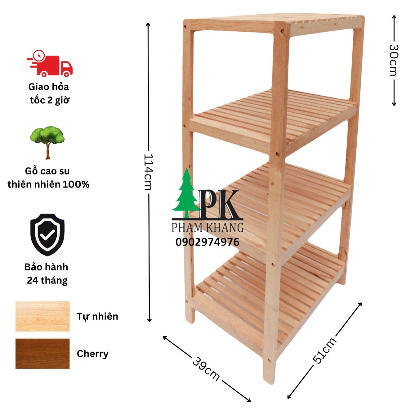 Kệ lò vi sóng Hàn Quốc Start Decor 4 tầng - Gỗ cao su tự nhiên màu Gỗ Tự Nhiên/ Vàng Cherry - Kích thước rộng 50 cm