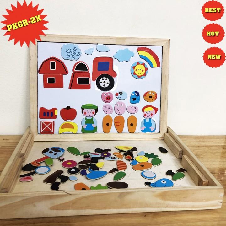Bảng Gỗ Ghép Hình 2 Mặt Gắn Nam Châm Cho Bé Tư Duy Sáng Tạo