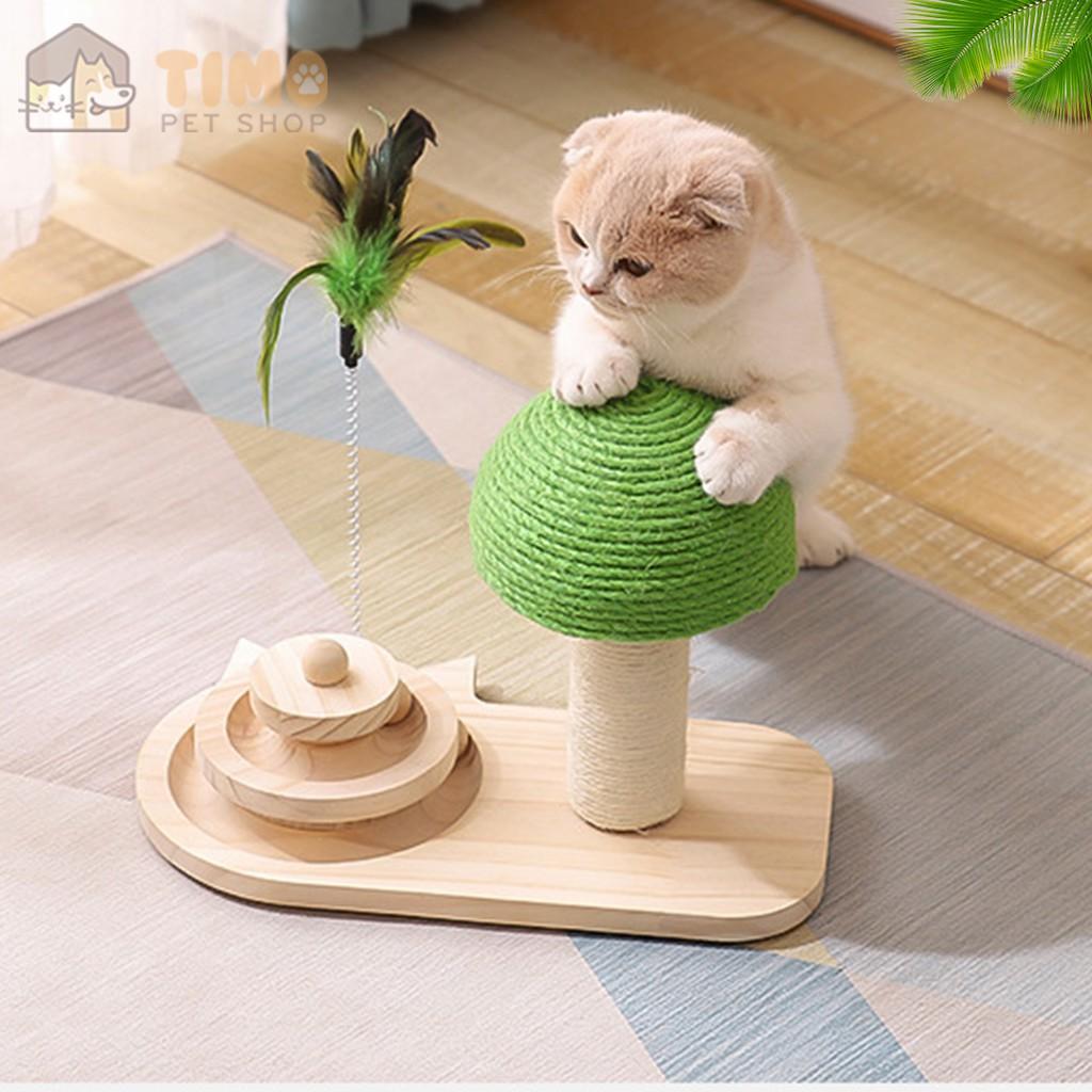 Cây cào móng cho mèo cao cấp - Kèm đồ chơi banh gỗ vui nhộn cho mèo
