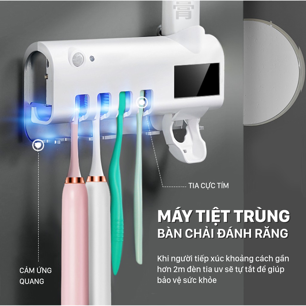 Giá treo bàn chải khử trùng bằng tia cực tím kèm bộ nhả kem đánh răng tiện lợi HD00024 - JL