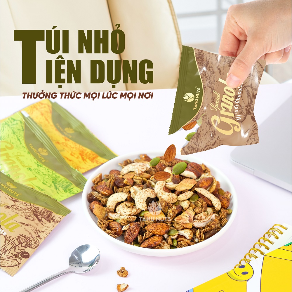 Ngũ cốc granola siêu hạt Special TANU NUTS túi nhỏ tiện lợi mix hạt dinh dưỡng tốt cho bà bầu, ăn kiêng giảm cân