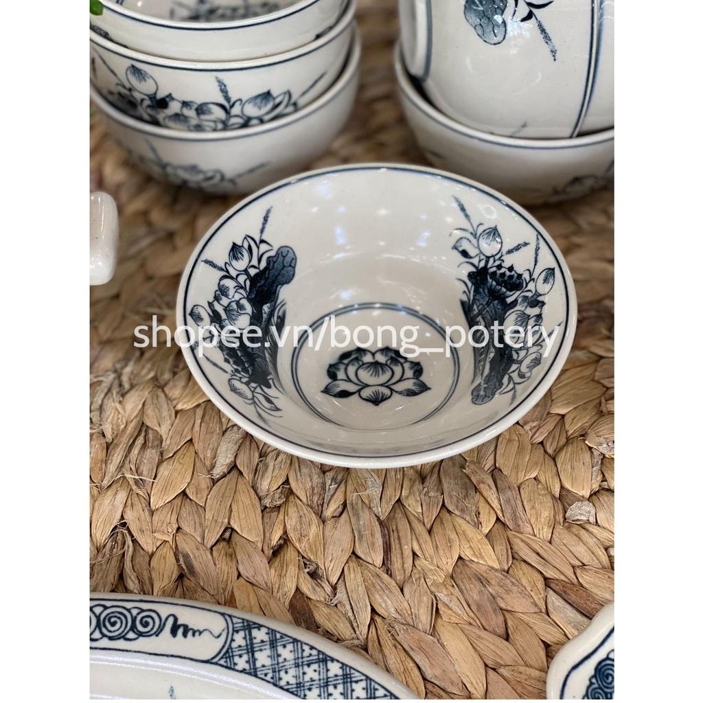 Bộ Đồ Ăn - Combo Bộ Bát Đĩa Vẽ Hoa sen 16 món gốm sứ Bát Tràng