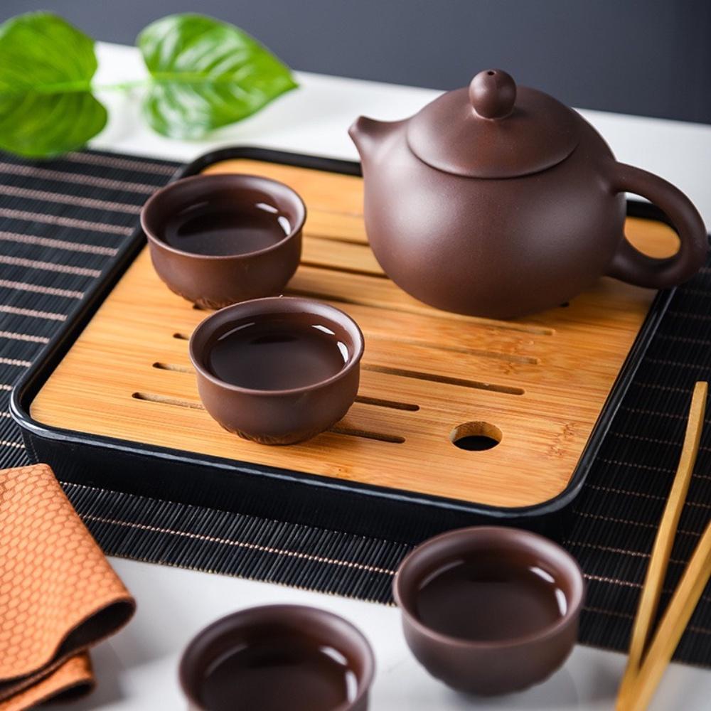 Bộ ấm chén uống trà Tử Sa du lịch 6 chén 12 món kèm khay đựng kèm túi đựng cao cấp,thiết kế sang trọng làm quà biếu tặng