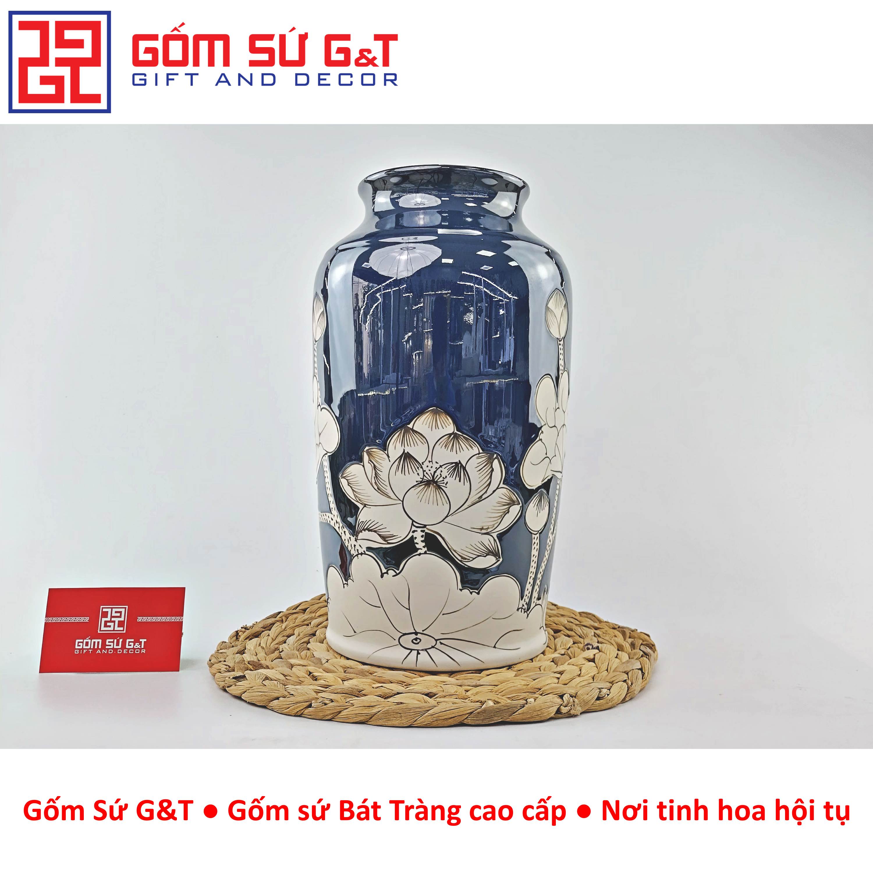 Lọ hoa men hỏa biến dáng thạp vẽ sen Gốm Sứ G&amp;T