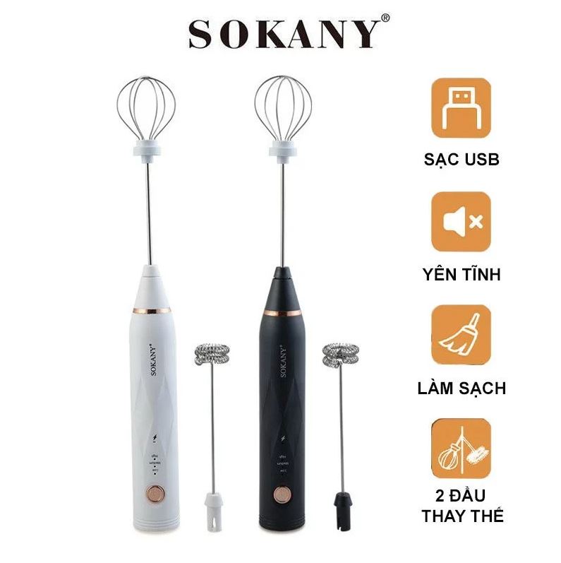 Máy Đánh Trứng Sokany SK-201A Cầm Tay Không Dây Cao Cấp - Máy Tạo Bọt Cafe 3 Tốc Độ Thông Minh Tiện Lợi
