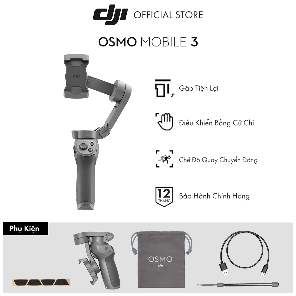 Tay Cầm Gimbal Chống Rung Điện Thoại DJI Osmo Mobile 3  Combo - Hàng Chính Hãng - Bảo Hành 12 Tháng