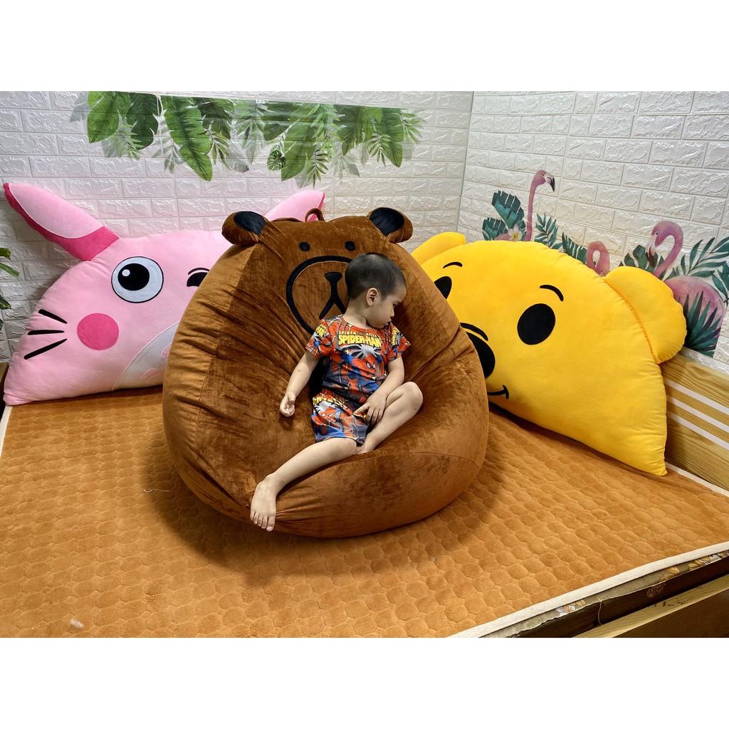 Ghế lười hạt xốp Babykid hình gấu, cỡ S, chất nhung lạnh mềm mịn (đã có sẵn hạt xốp)